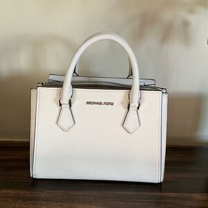 Small Saffiano Leather Satchel - White